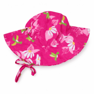 כובע רחב שוליים- פרחים על ורוד כהה